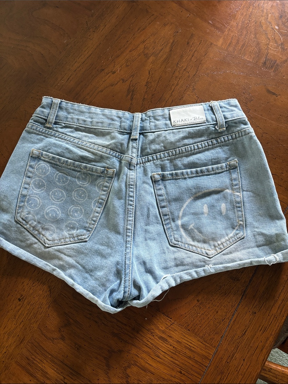 Light Blue Denim Smile-Patch Jean Shorts